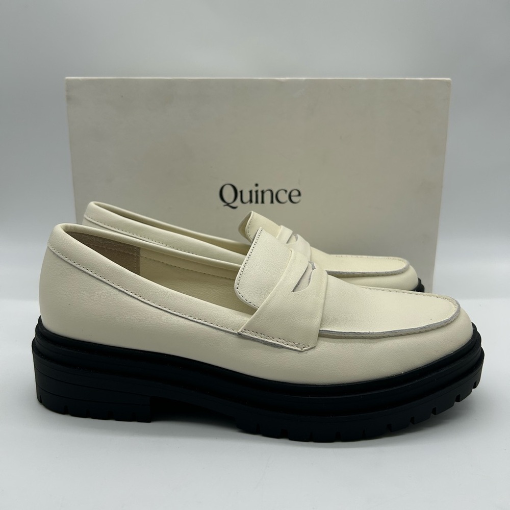 Quince Italian Leather Lug Sole Loafers Bone Ivory Platform Shoes Size 7 NWB - Picture 10 of 10